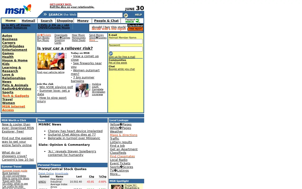 msn.com in 2001