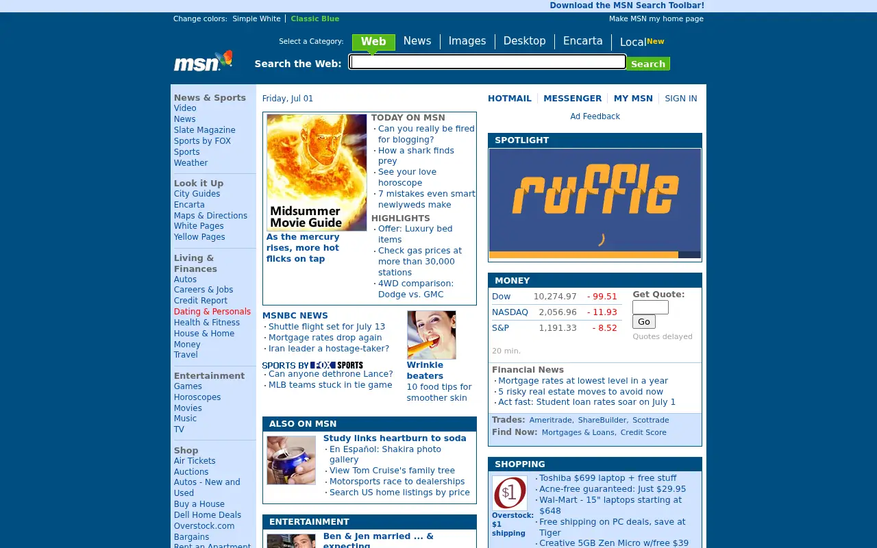 msn.com in 2005