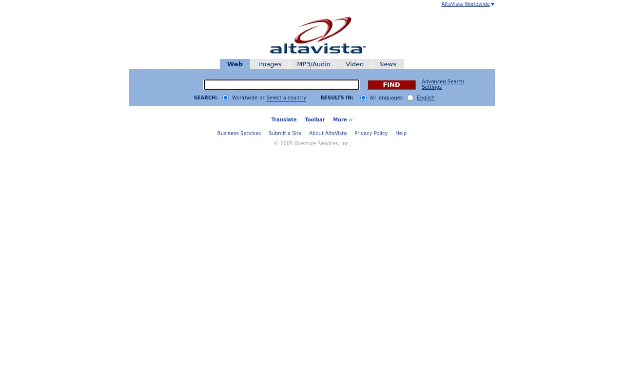 altavista.com in 2005