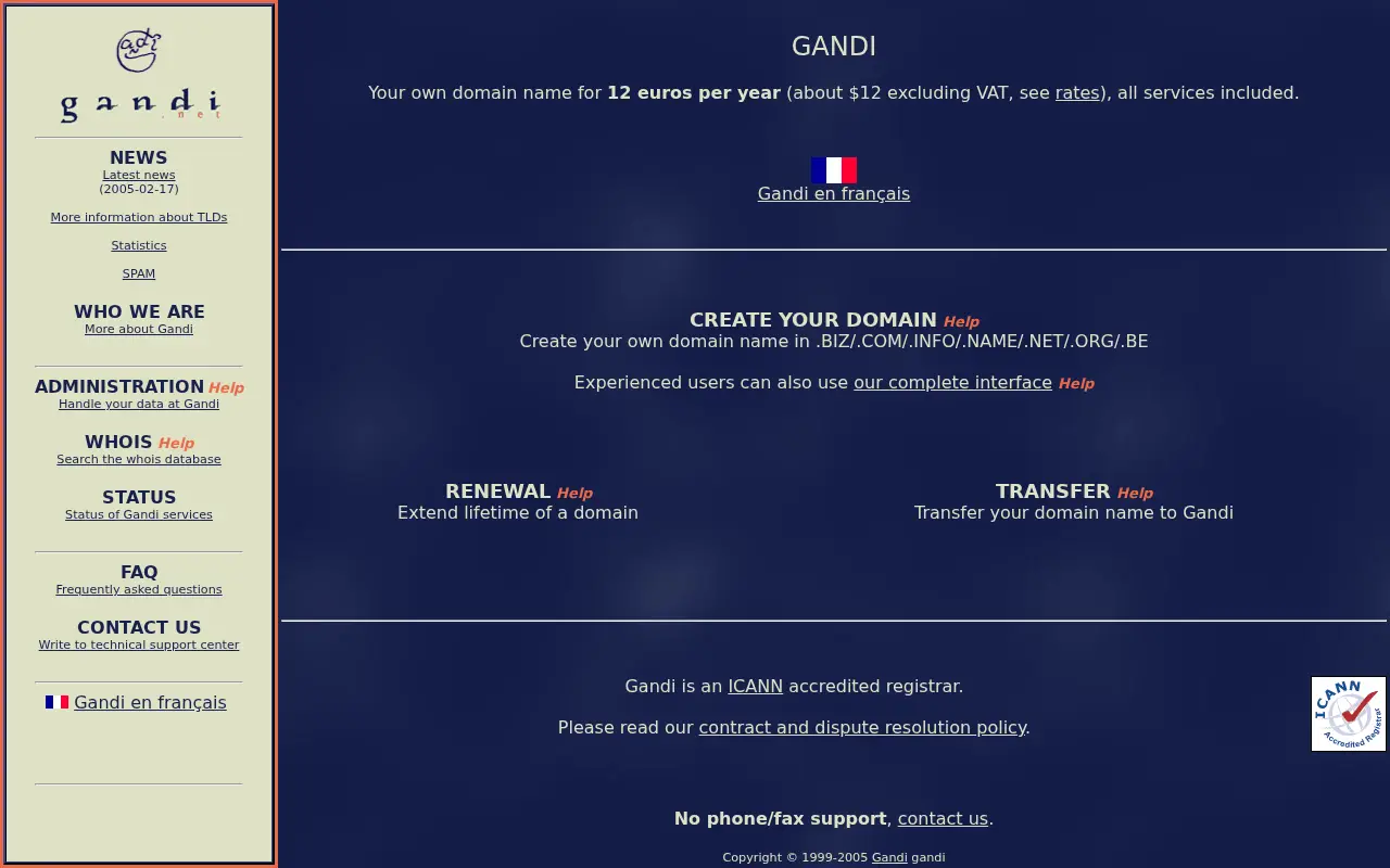 gandi.net in 2005