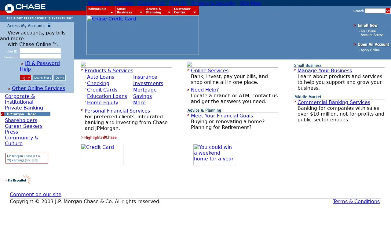 chase.com on July 18, 2003