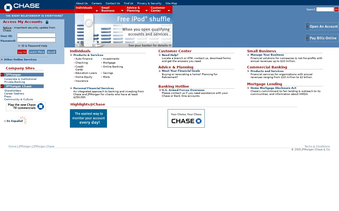 chase.com in 2005