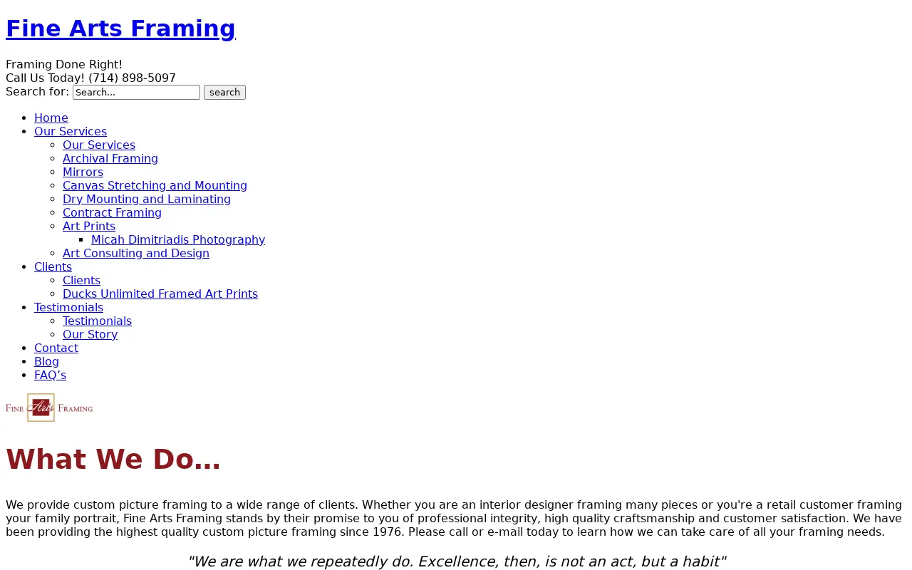 fineartsframing.com in 2016