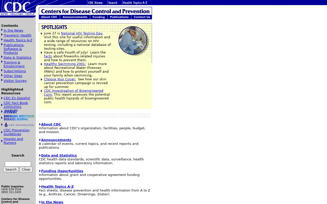 cdc.gov in 2001