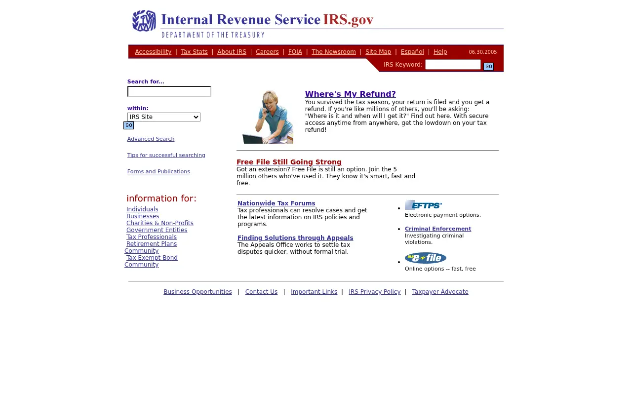 irs.gov in 2005