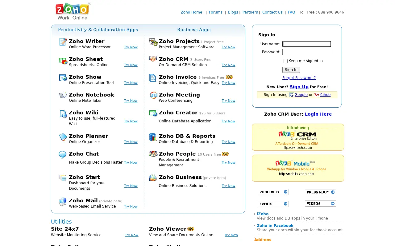 zoho.com in 2008
