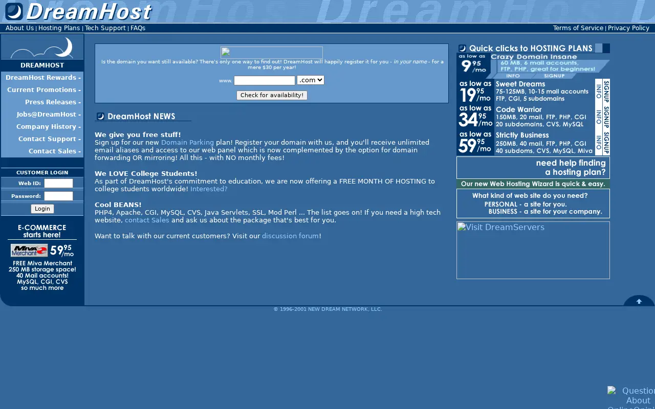 dreamhost.com on July 1, 2001