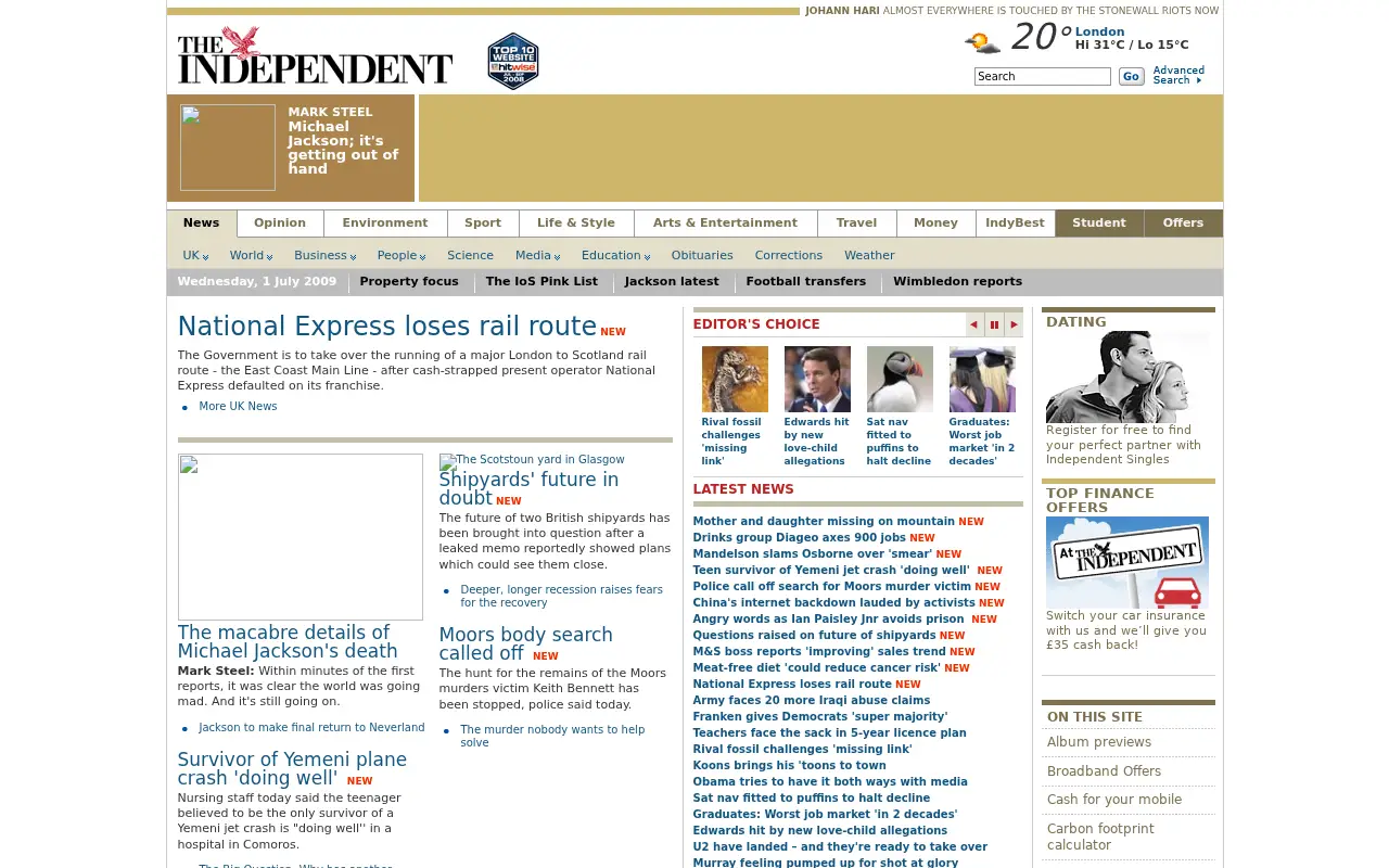 independent.co.uk in 2009