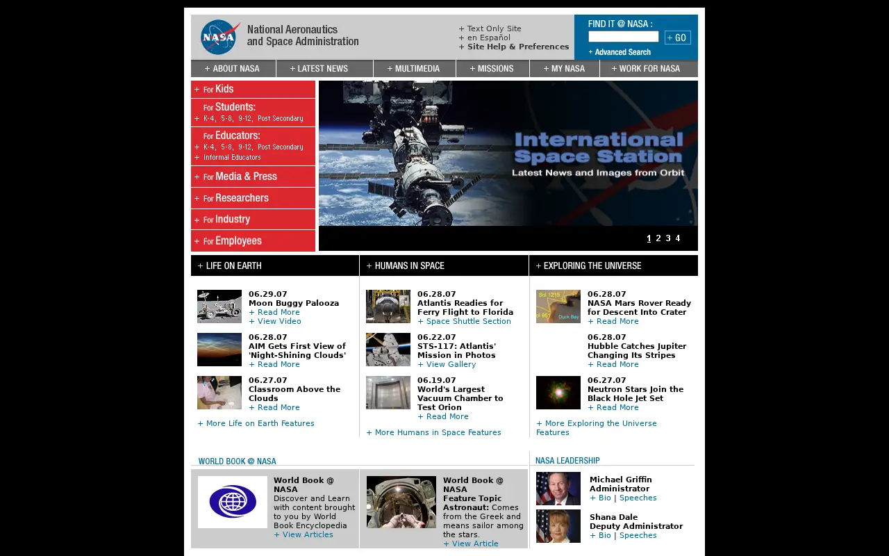 nasa.gov in 2007