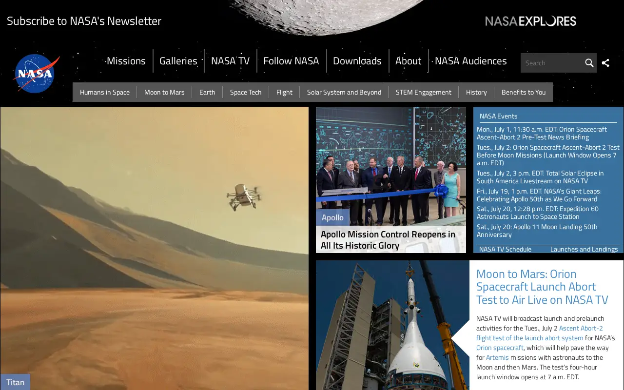 nasa.gov in 2019