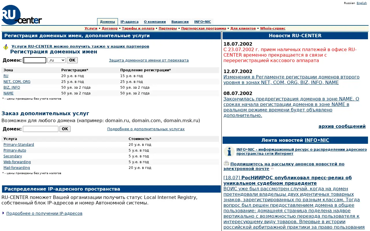 nic.ru in 2002