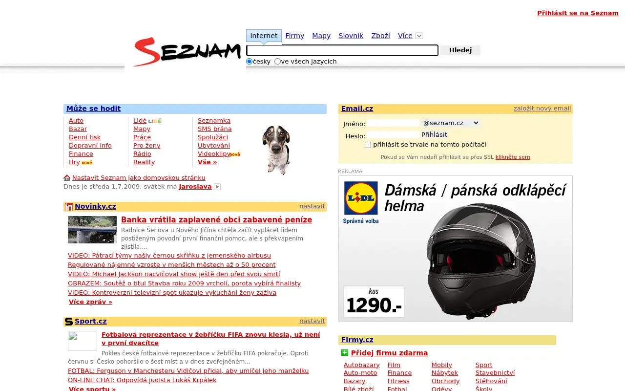 seznam.cz on July 1, 2009