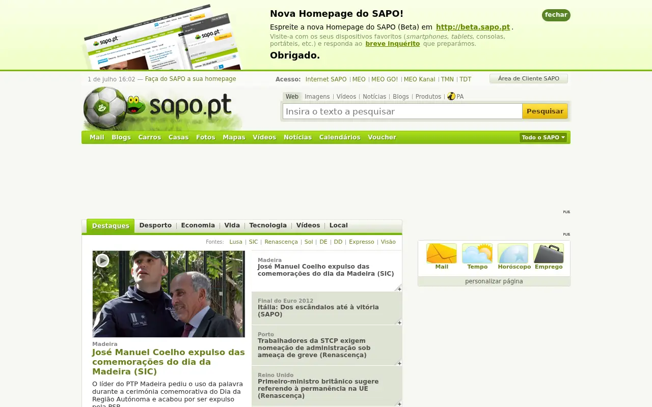 sapo.pt on July 1, 2012