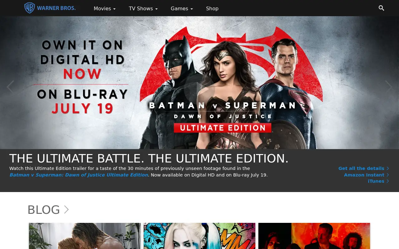 warnerbros.com in 2016