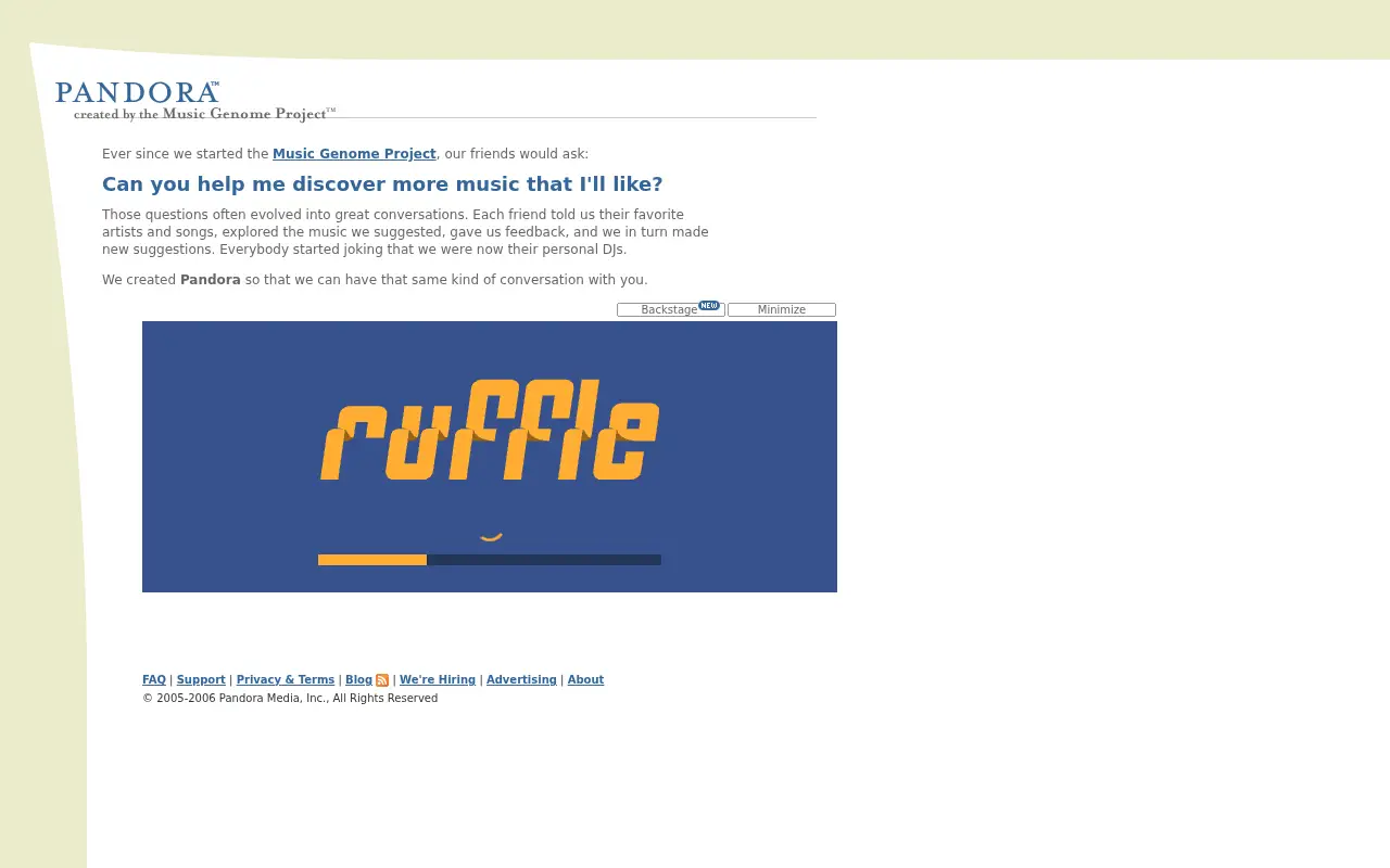 pandora.com on July 1, 2006