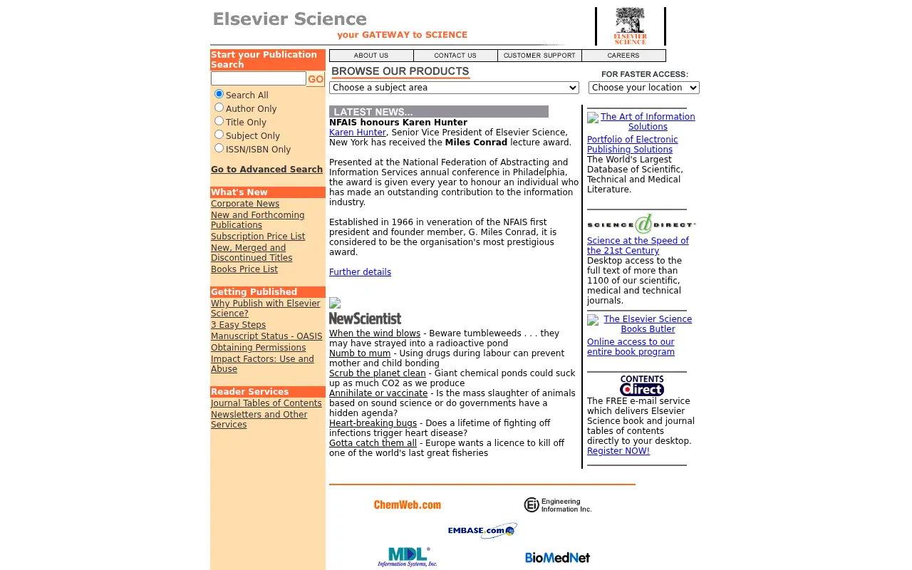 elsevier.com in 2001