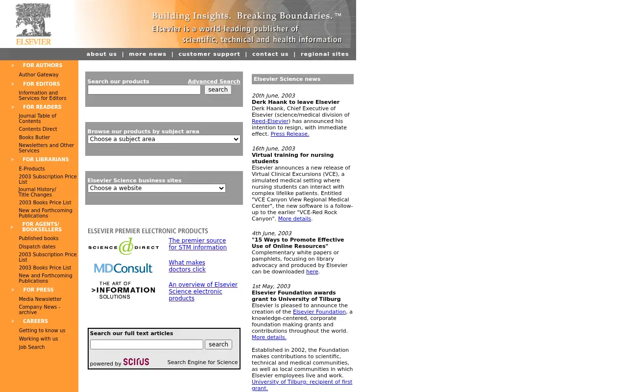 elsevier.com in 2003