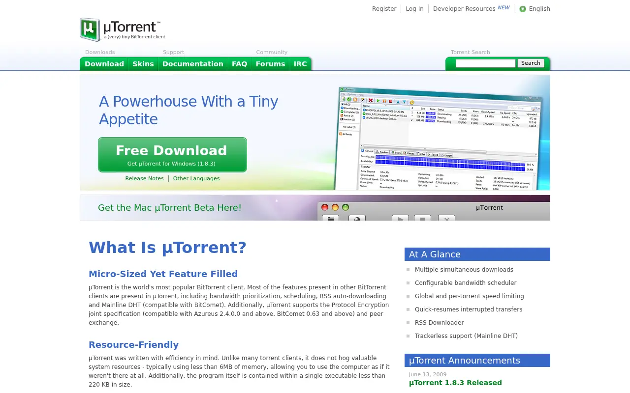 utorrent.com in 2009