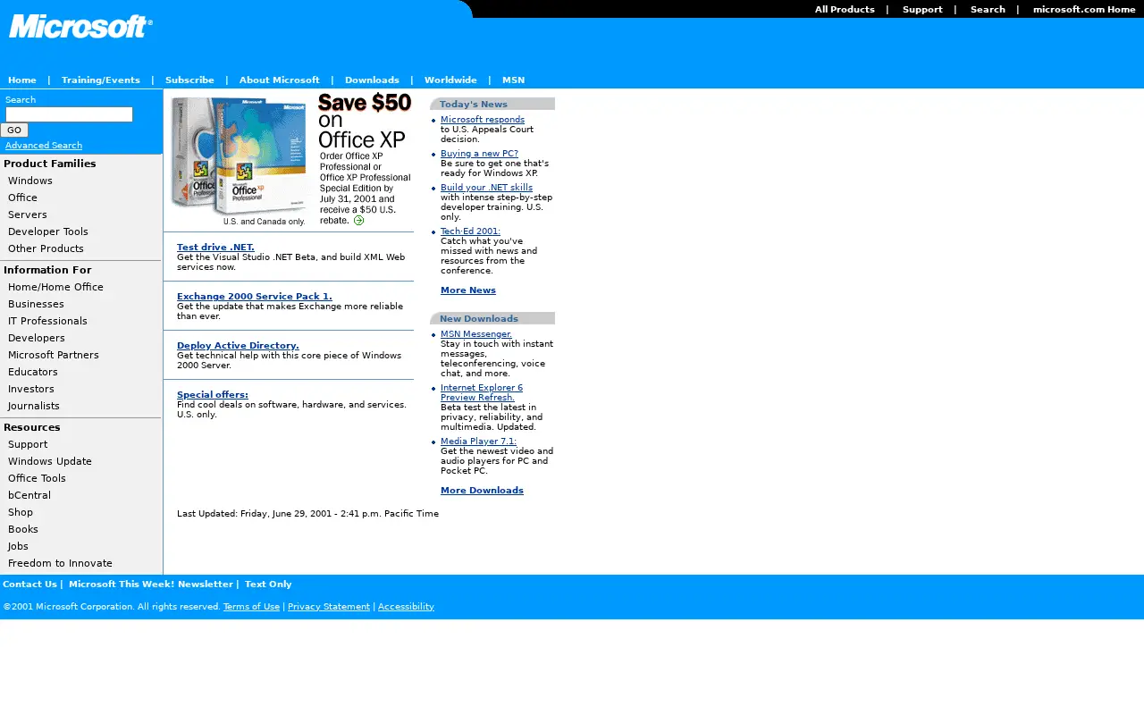microsoft.com in 2001