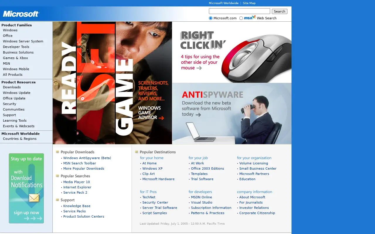 microsoft.com in 2005