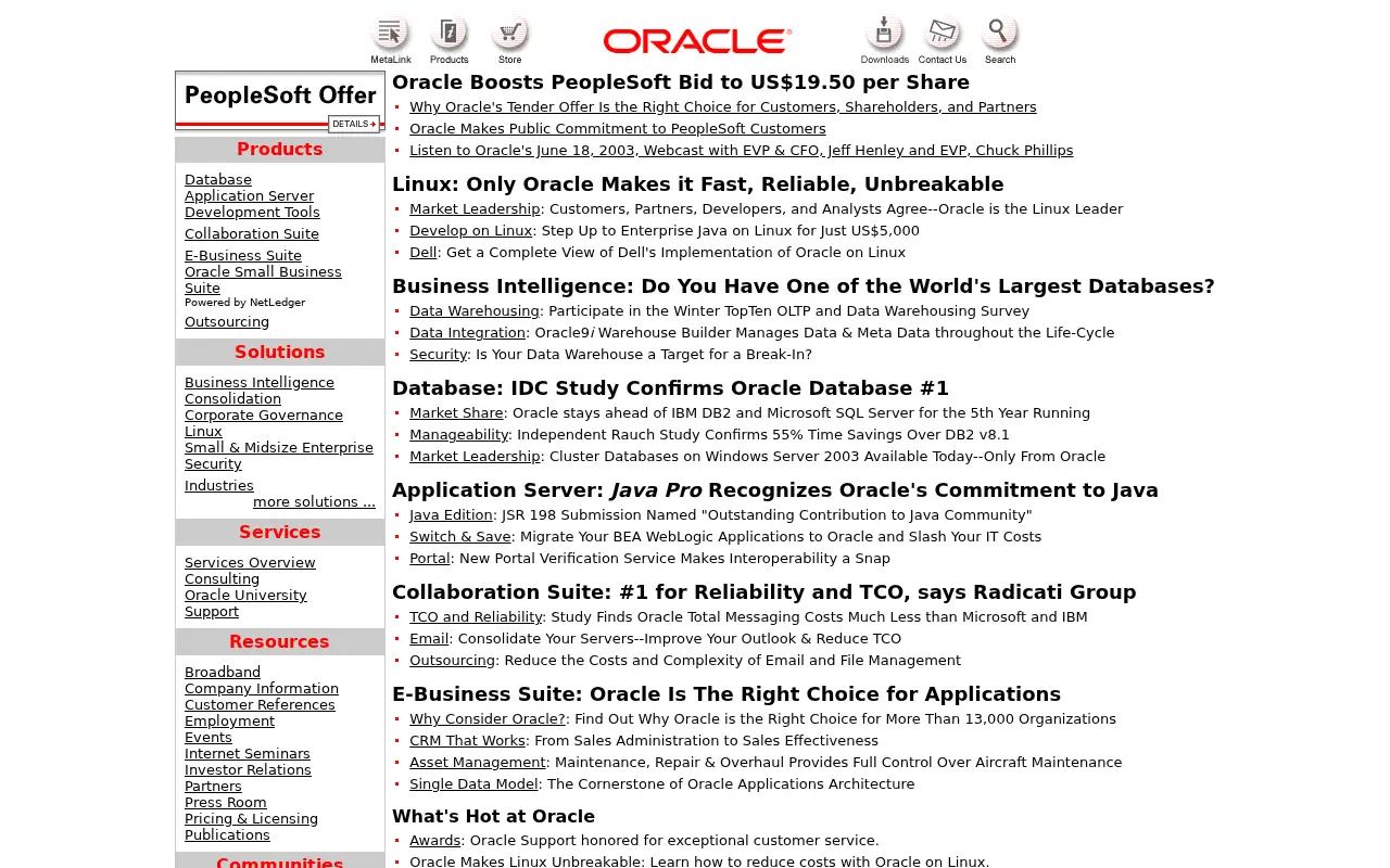 oracle.com in 2003
