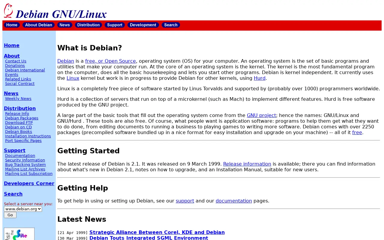 debian.org in 1999