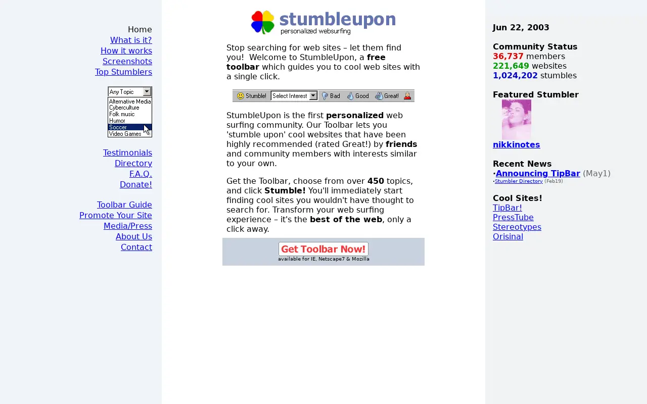 stumbleupon.com in 2003