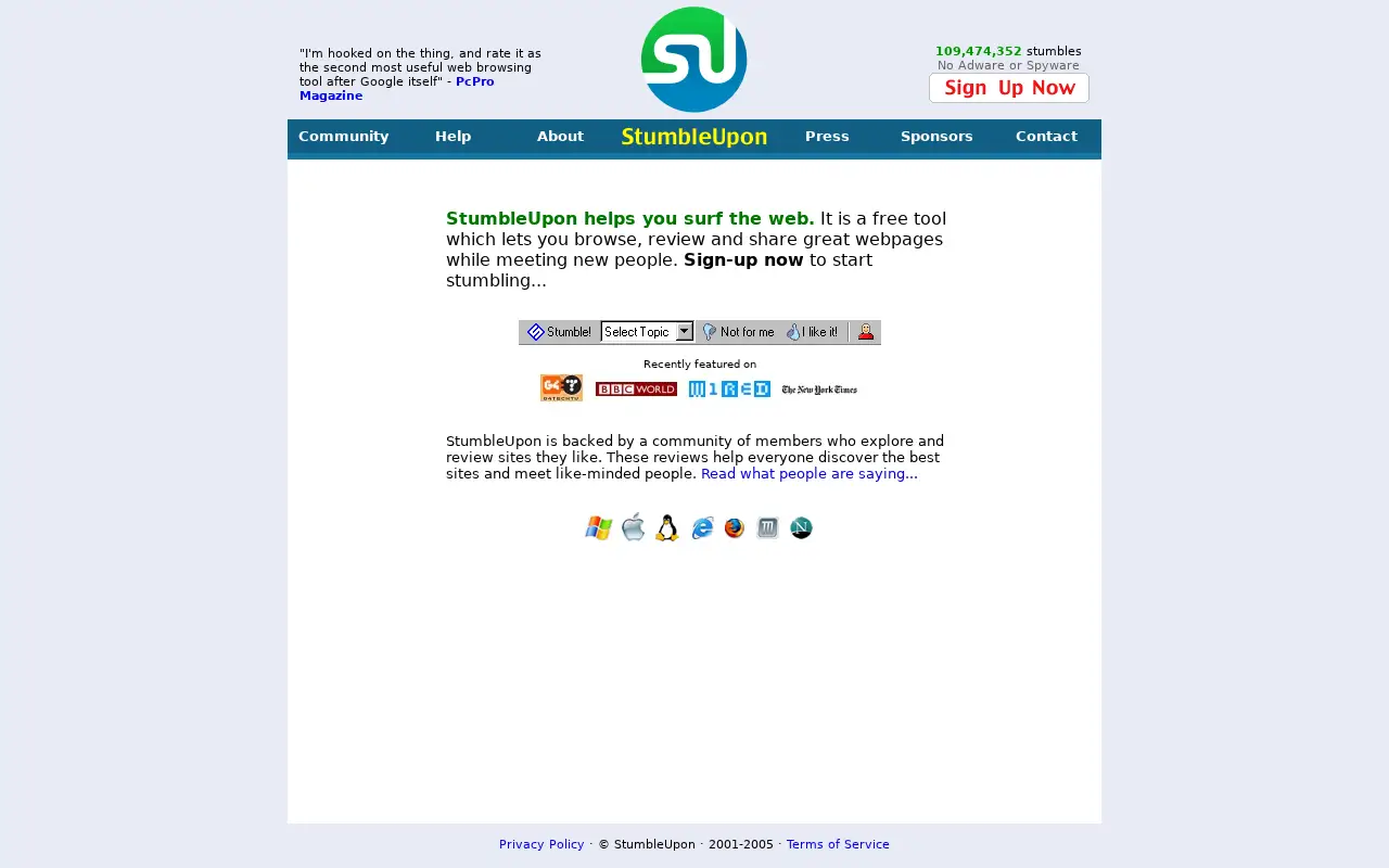 stumbleupon.com in 2005