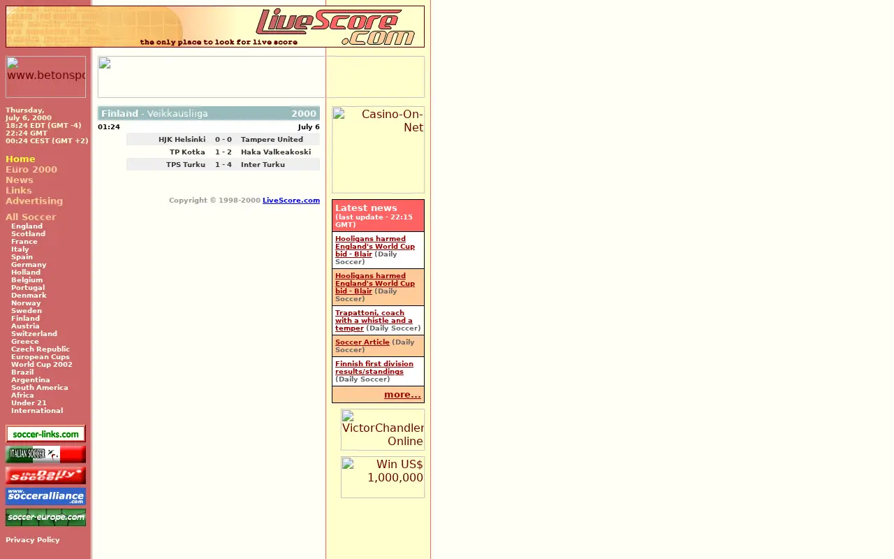 livescore.com in 2000