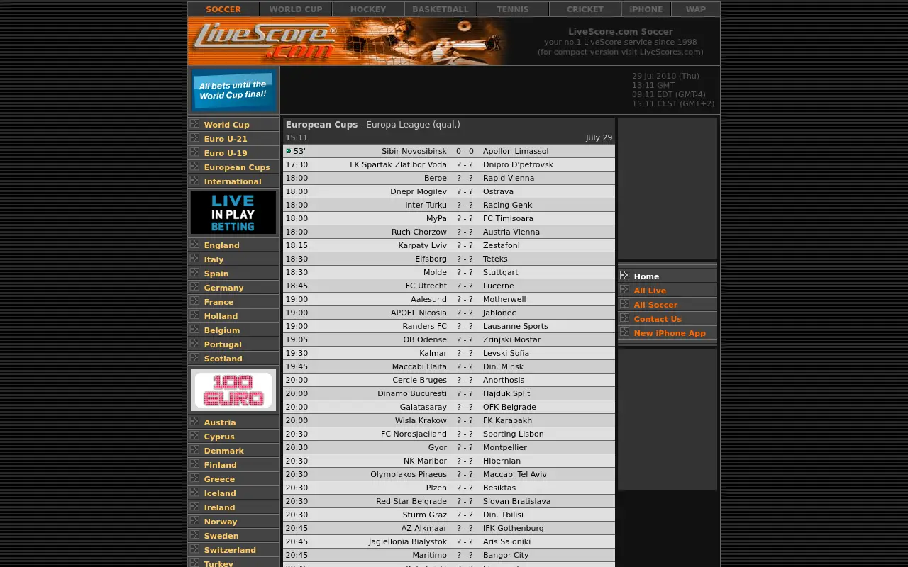 livescore.com in 2010