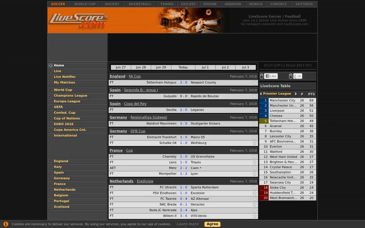 livescore.com on June 30, 2017