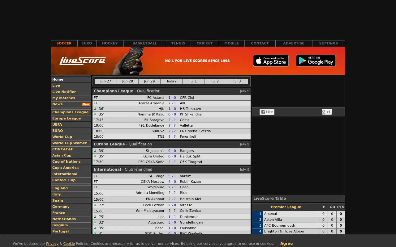 livescore.com in 2019
