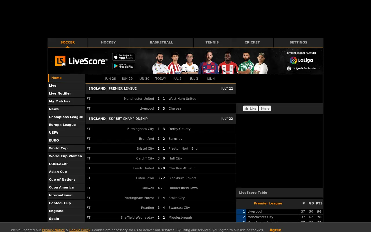 livescore.com on July 1, 2020