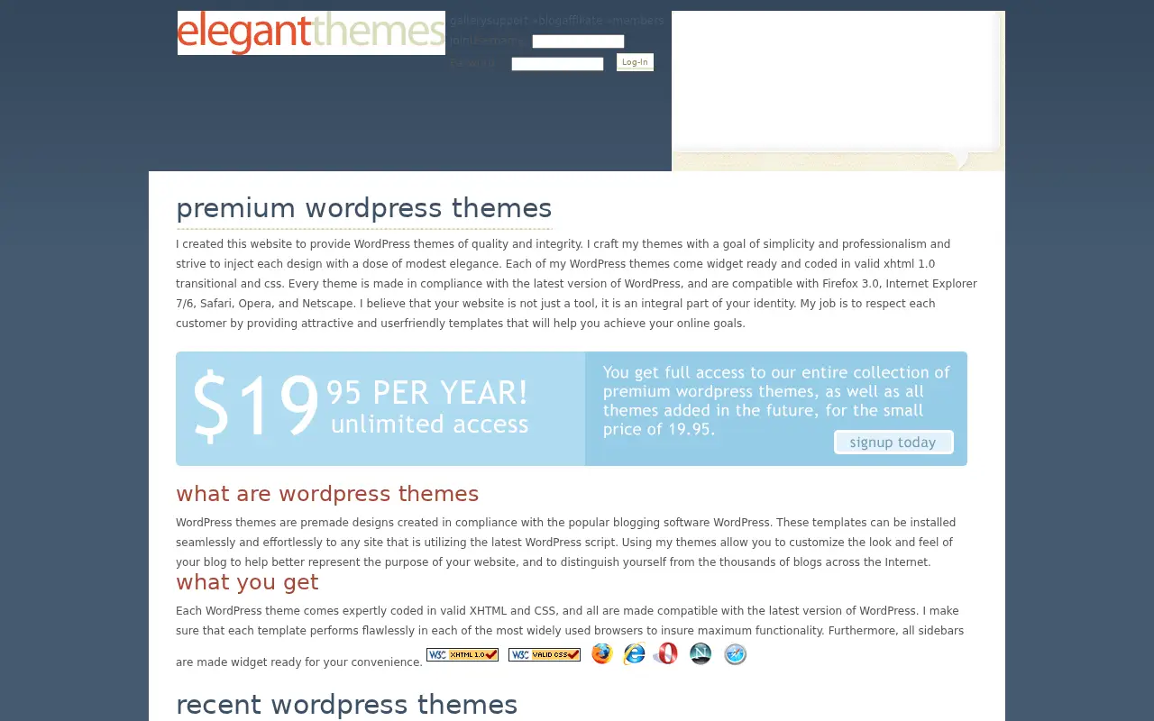 elegantthemes.com in 2009