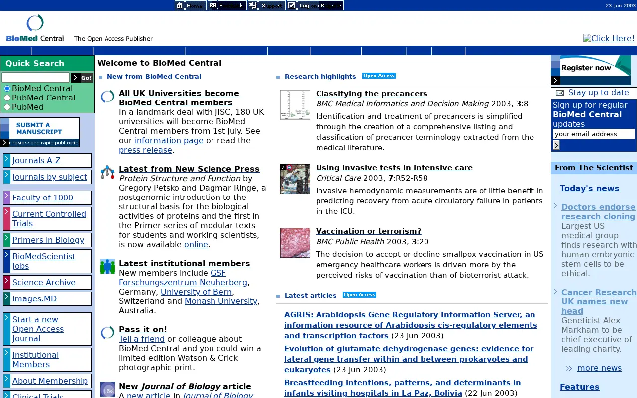 biomedcentral.com in 2003