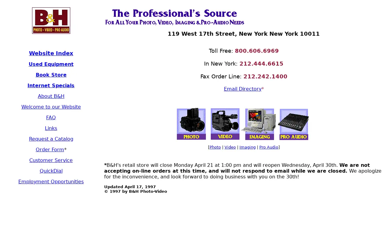 bhphotovideo.com in 1997
