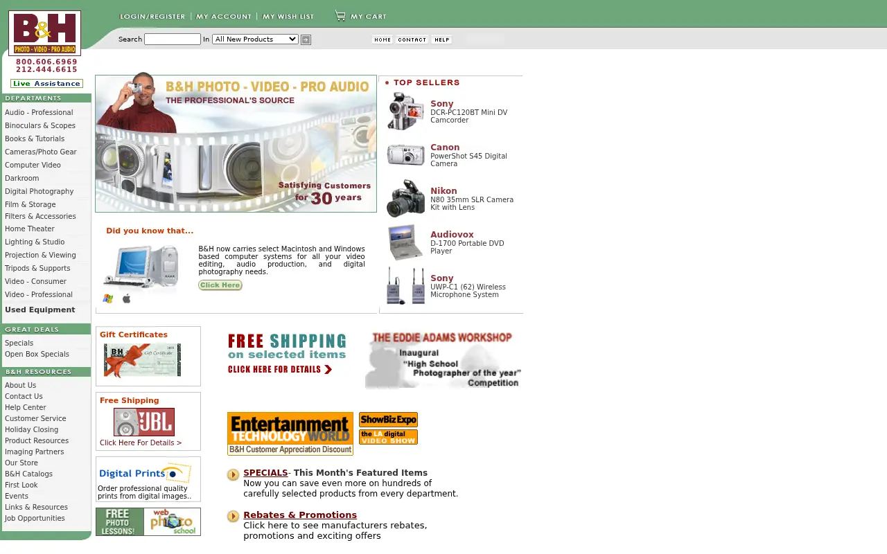 bhphotovideo.com in 2003