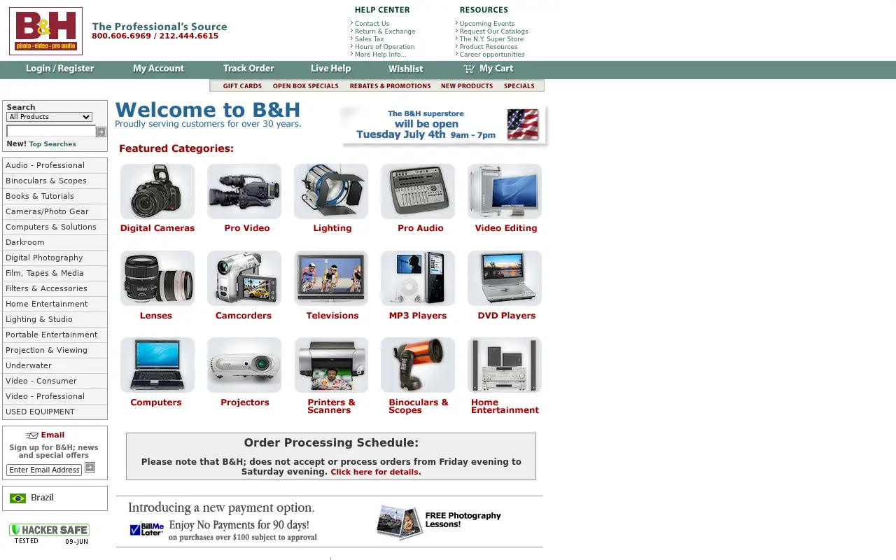 bhphotovideo.com in 2006