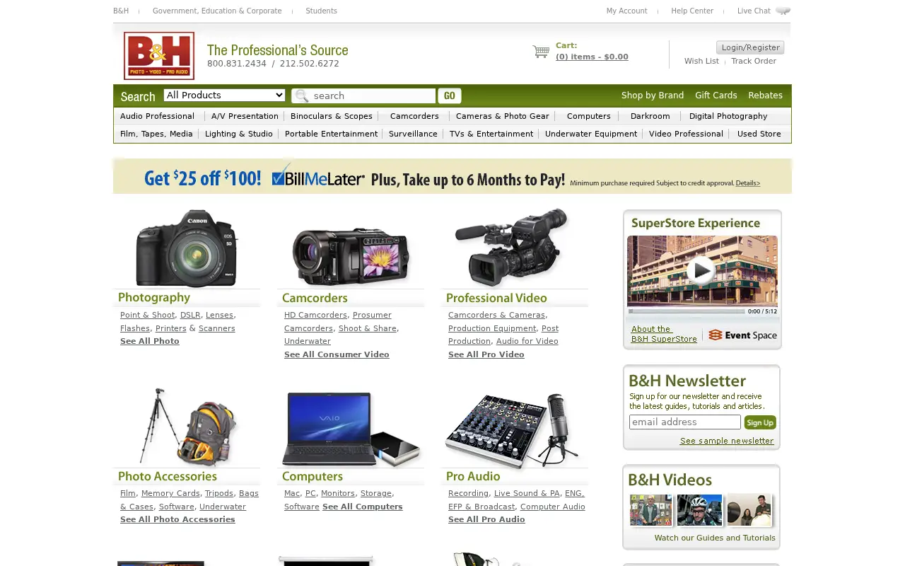 bhphotovideo.com in 2009