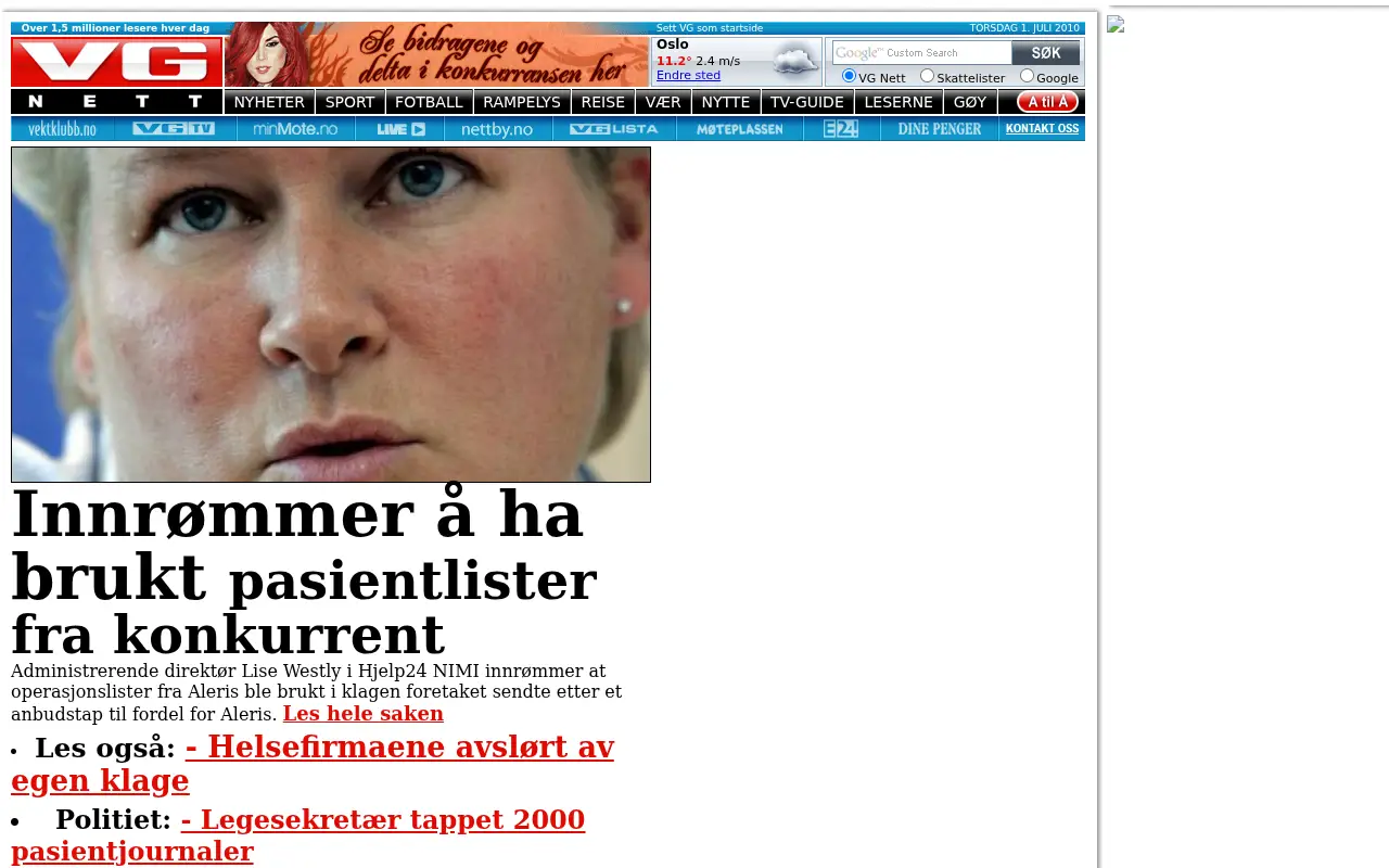 vg.no in 2010