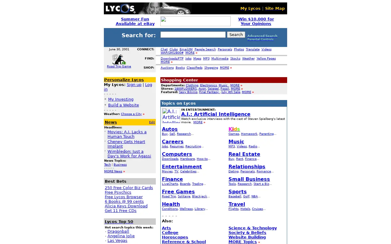 lycos.com in 2001