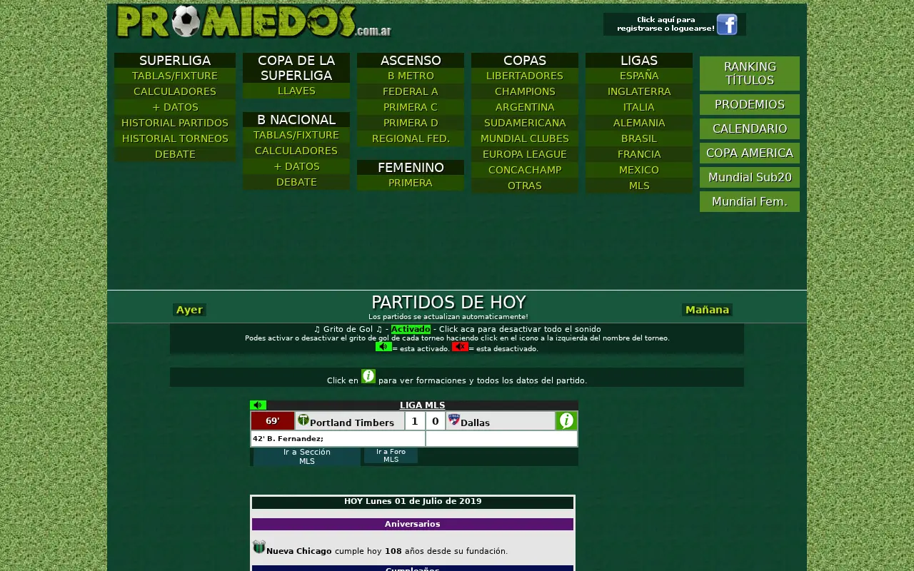 promiedos.com.ar in 2019