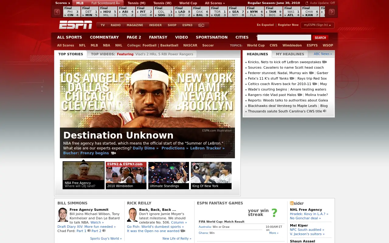 espn.com on July 1, 2010
