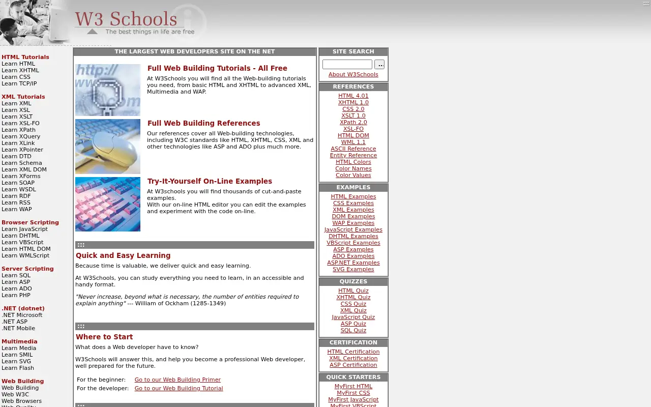 w3schools.com in 2005