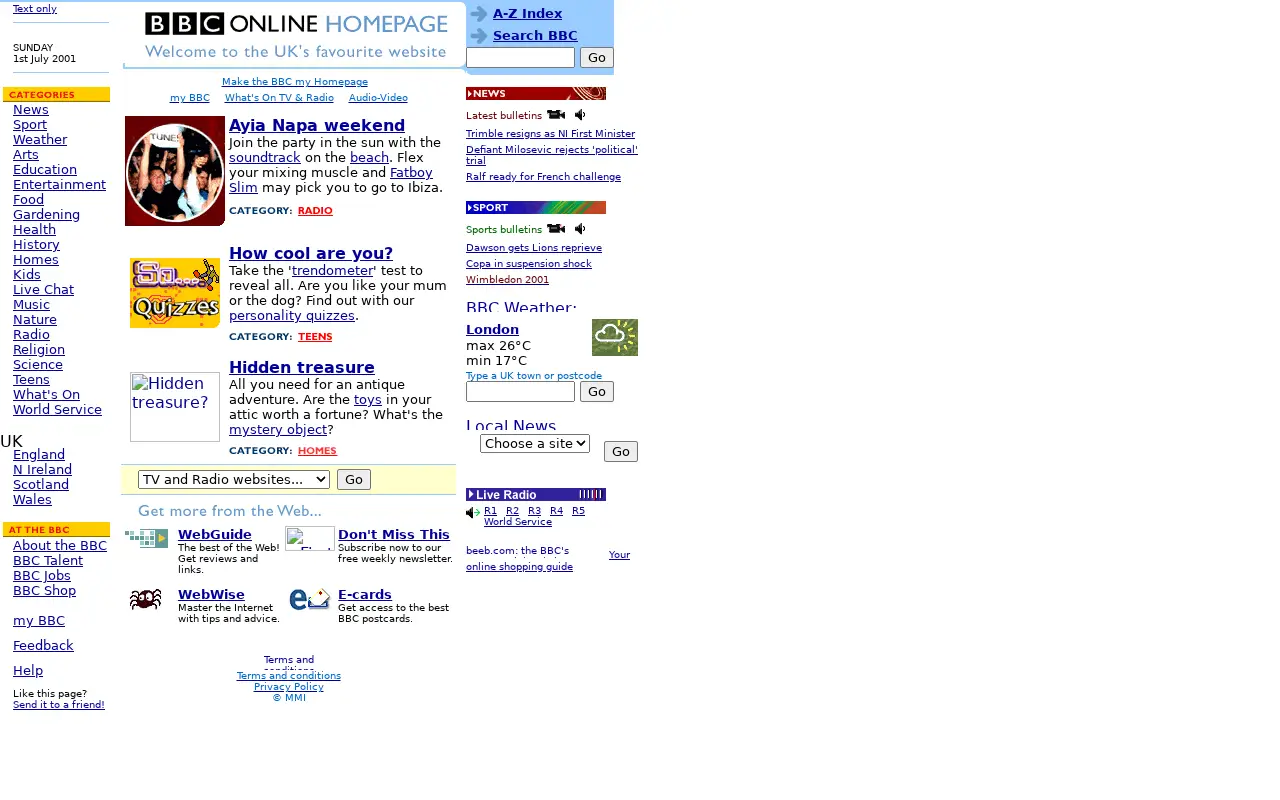 bbc.co.uk in 2001