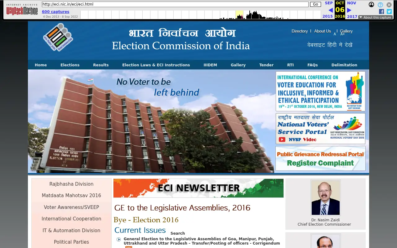 eci.gov.in in 2016