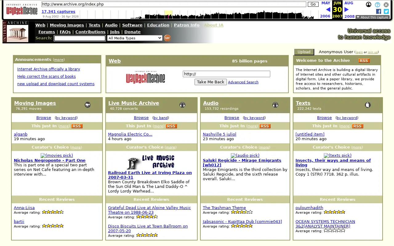 archive.org in 2007