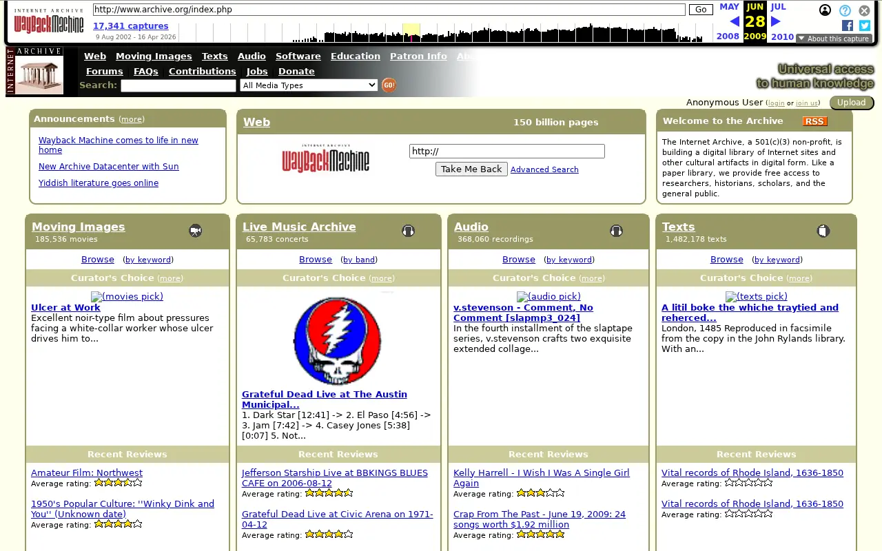 archive.org in 2009