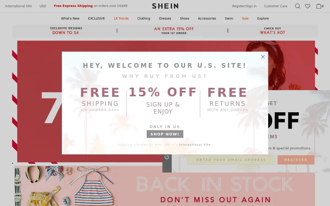 shein.com on July 4, 2018