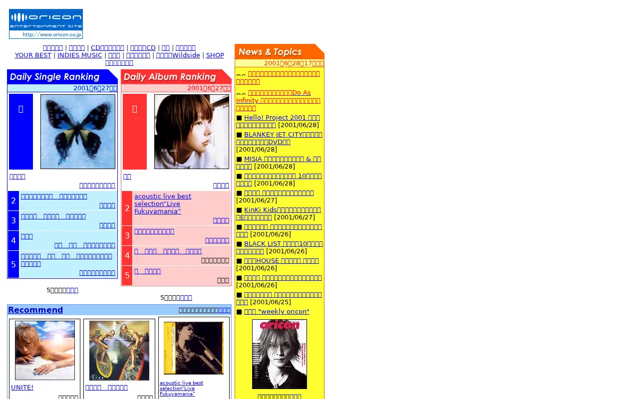 oricon.co.jp in 2001